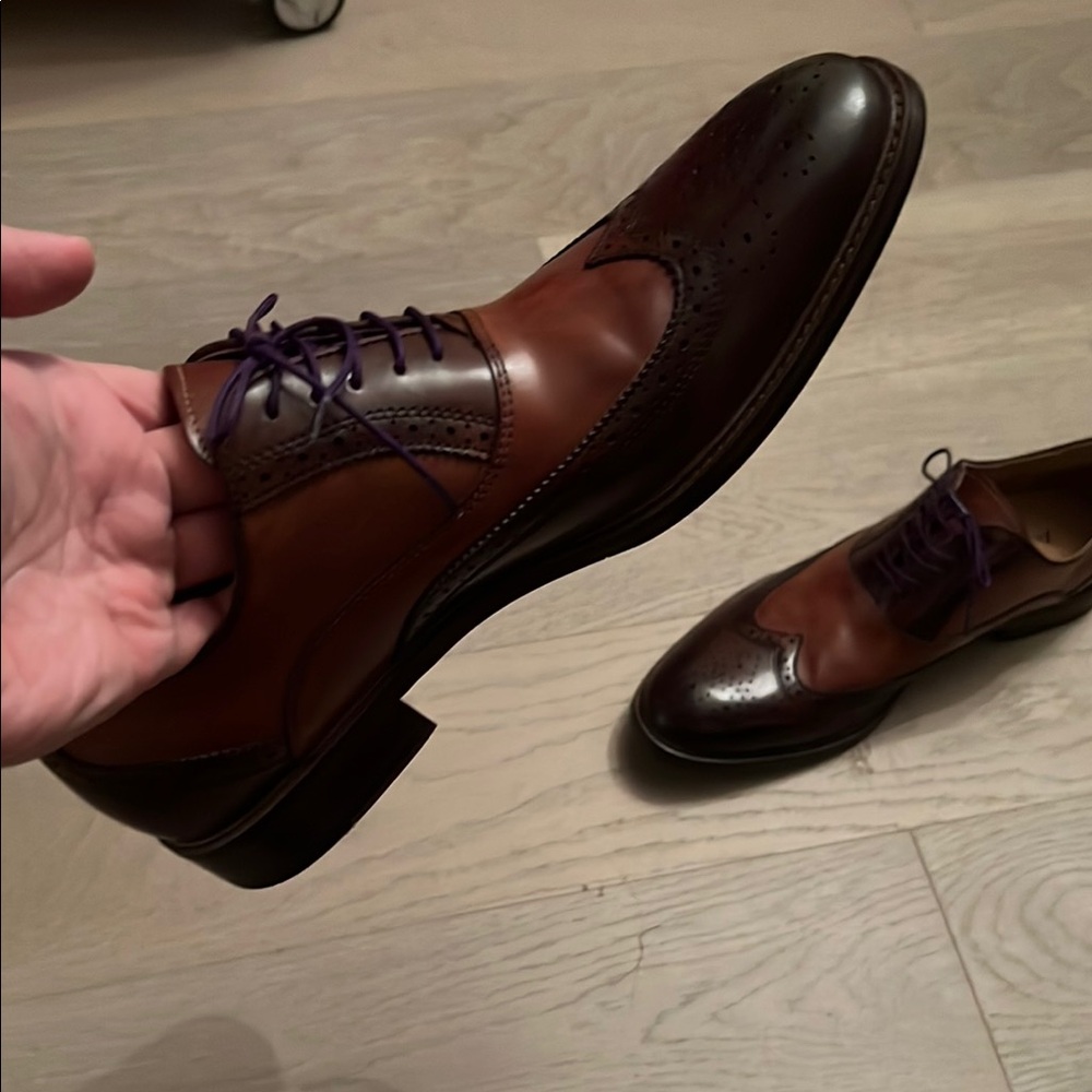 Aldo Brown Leather Oxford Shoes with Brogue Detailing - Picture 4 of 8